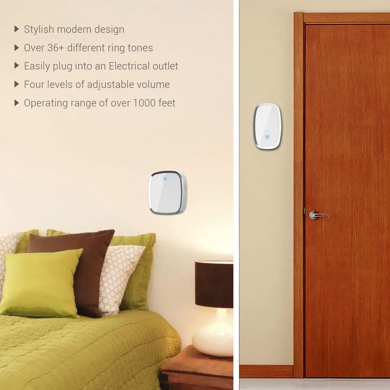 Alt view image 5 of 7 - WERLEO Waterproof Wireless Doorbell Kit Ring Doorbell Remote Door Chime 2 Plugin Receivers 1 Push Button with LED indicator 1000ft Range 36 Chime 4 Level Volume No Batterie Required for Receiver