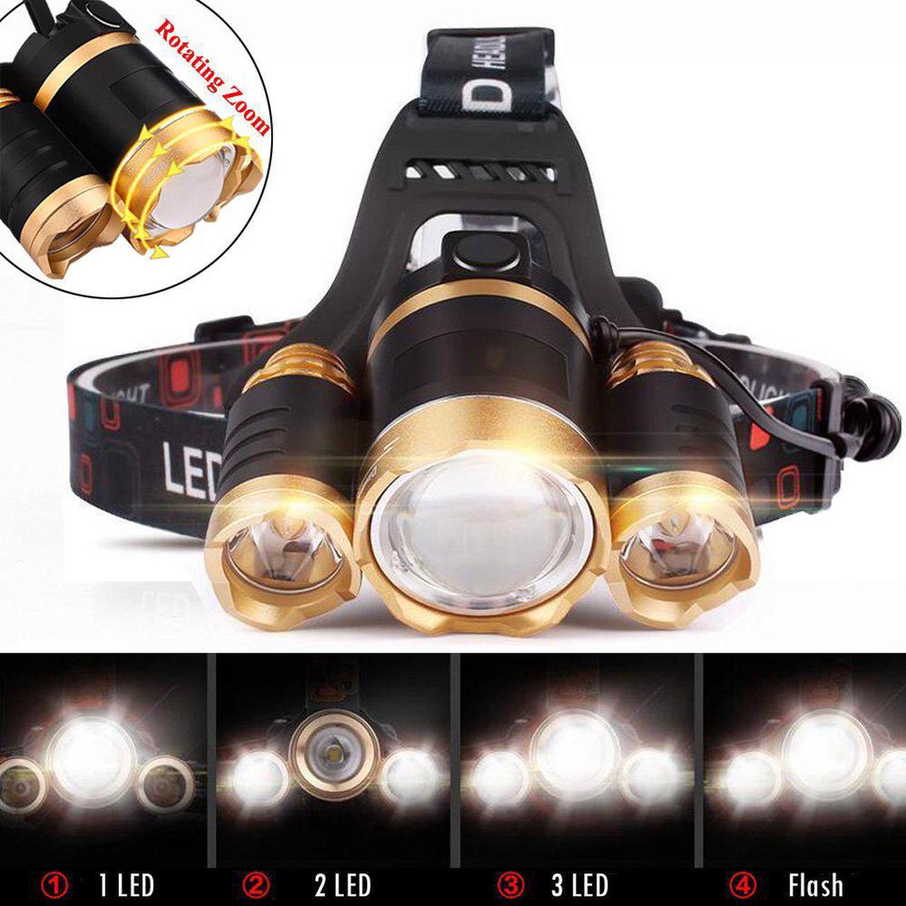 Main image of Werleo 5000 Lumen 3 CREE T6 LED Super Bright Focus Zoom Headlamp Flashlight High Power Waterproof Headlight Torch for Hunting Hiking Running Camping Fishing Riding & Rechargeable Battery Wall Charger