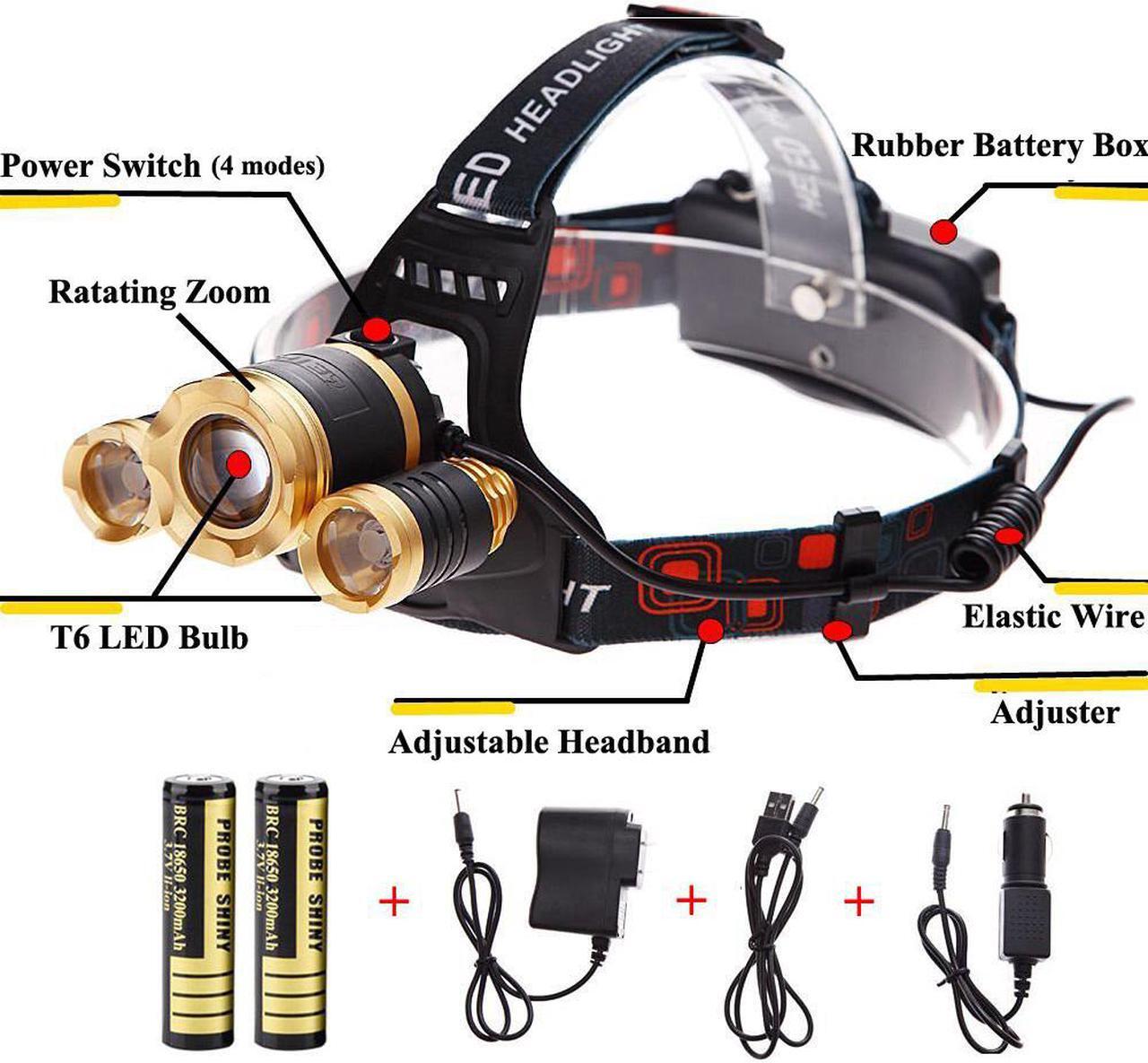 Alt view image 4 of 7 - Werleo 5000 Lumen 3 CREE T6 LED Super Bright Focus Zoom Headlamp Flashlight High Power Waterproof Headlight Torch for Hunting Hiking Running Camping Fishing Riding & Rechargeable Battery Wall Charger