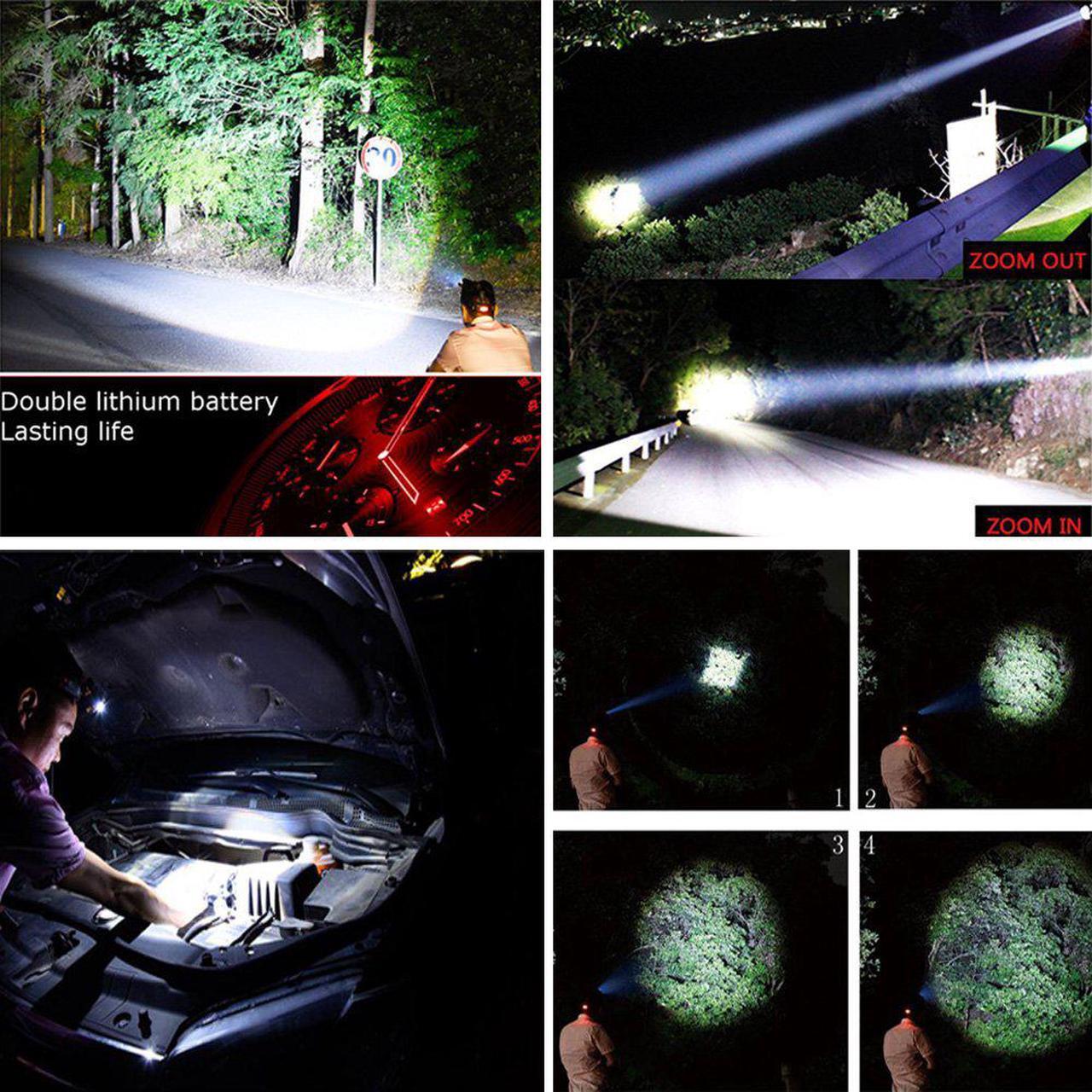 Alt view image 7 of 7 - Werleo 5000 Lumen 3 CREE T6 LED Super Bright Focus Zoom Headlamp Flashlight High Power Waterproof Headlight Torch for Hunting Hiking Running Camping Fishing Riding & Rechargeable Battery Wall Charger
