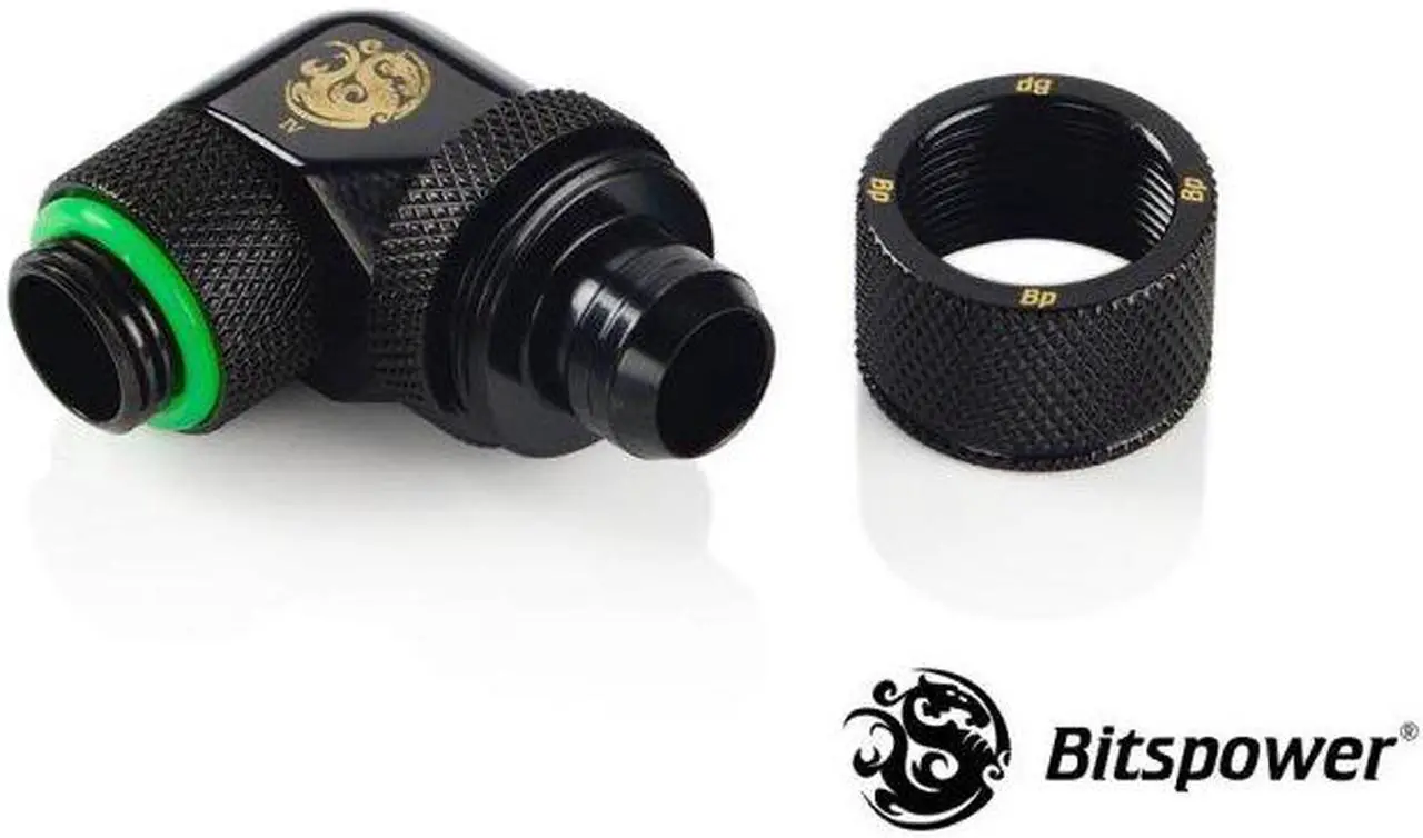 Alt view image 3 of 3 - Bitspower G1/4" to 3/8" ID, 5/8" OD Compression Fitting for Soft Tubing, CC3 Ultimate, 90 Degree Dual Rotary, Matte Black