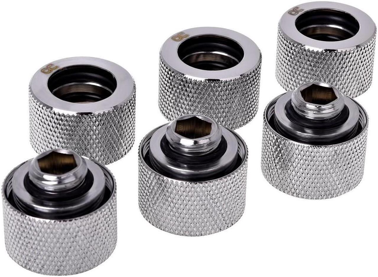 Alphacool HT G1/4" Compression Fitting for Plexi (Acrylic) / Brass Hard Tubes, 16mm OD, Chrome, 6-pack