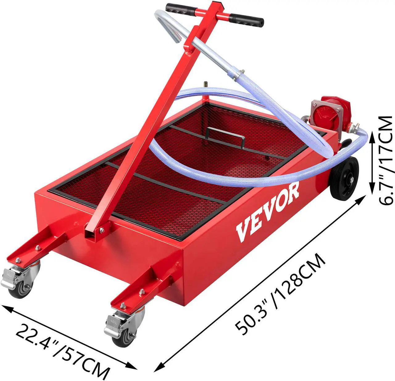 Alt view image 2 of 10 - VEVOR Low Profile Oil Drain Pan Truck Drain Pan 20 Gallon with Pump Hose Casters