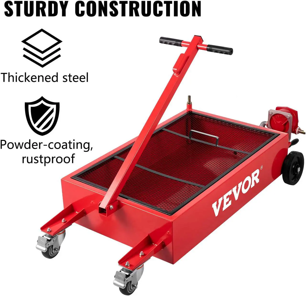 Alt view image 7 of 10 - VEVOR Low Profile Oil Drain Pan Truck Drain Pan 20 Gallon with Pump Hose Casters