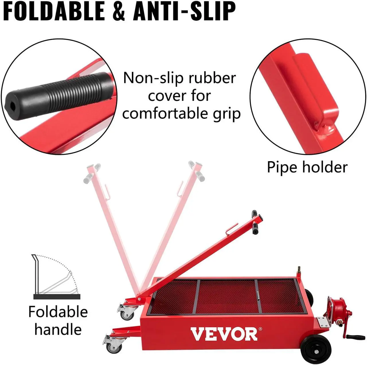 Alt view image 6 of 10 - VEVOR Low Profile Oil Drain Pan Truck Drain Pan 20 Gallon with Pump Hose Casters