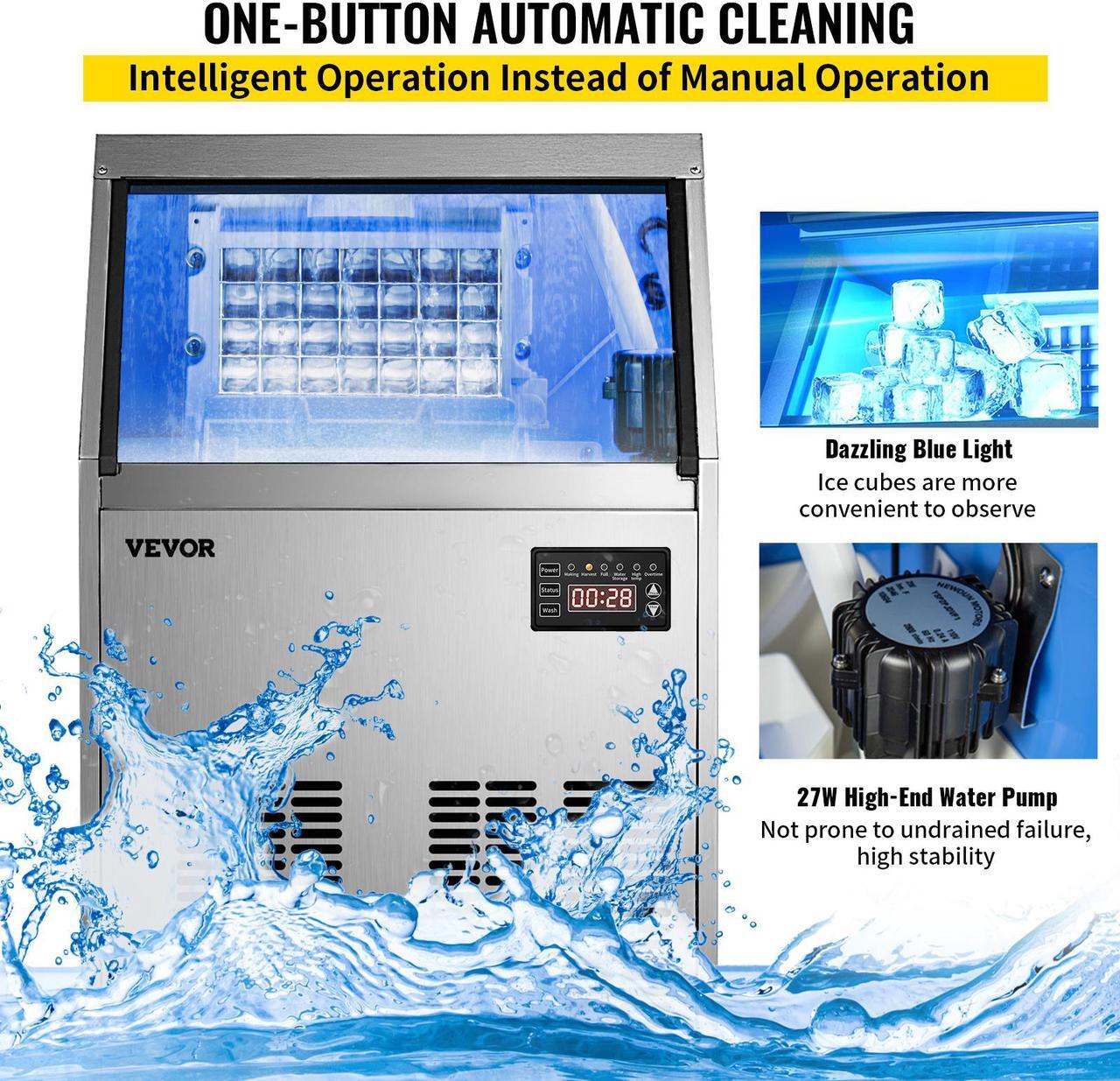 Alt view image 5 of 10 - VEVOR Commercial Ice Makers 90 to 100LBS per 24H Stainless Steel 33LBS Storage Free Standing Commercial Ice Machine 4x9 Ice Cubes LED Display Auto Clean for Restaurant Bar and Coffee Shop