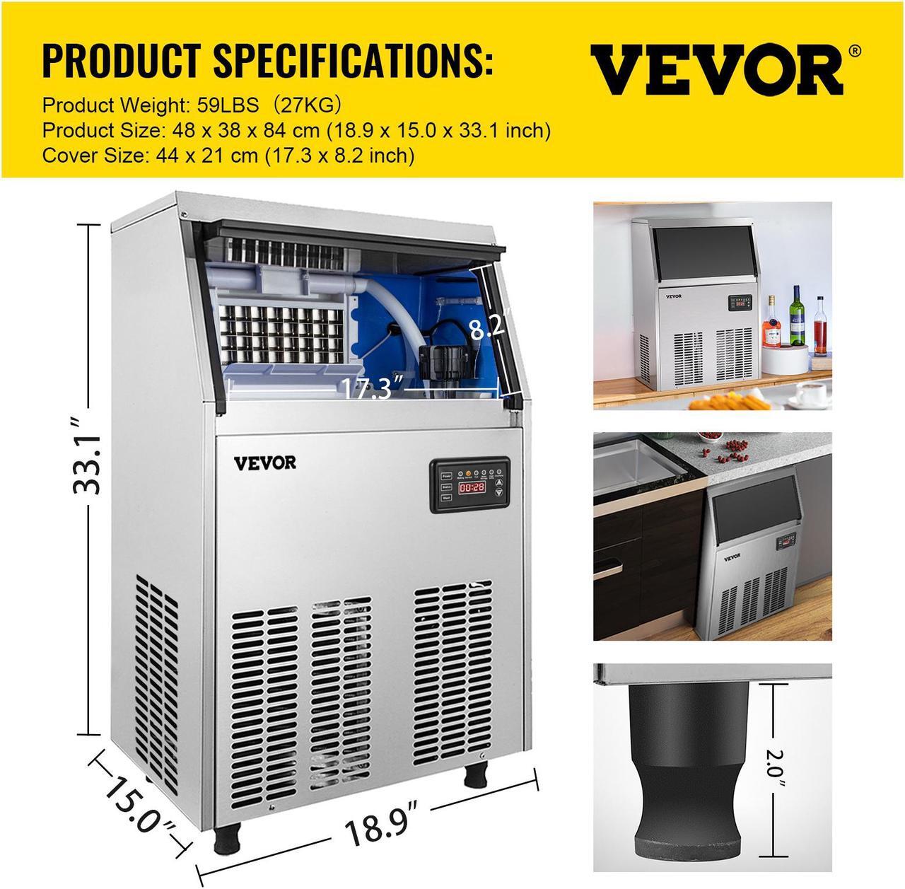 Alt view image 7 of 10 - VEVOR Commercial Ice Makers 90 to 100LBS per 24H Stainless Steel 33LBS Storage Free Standing Commercial Ice Machine 4x9 Ice Cubes LED Display Auto Clean for Restaurant Bar and Coffee Shop