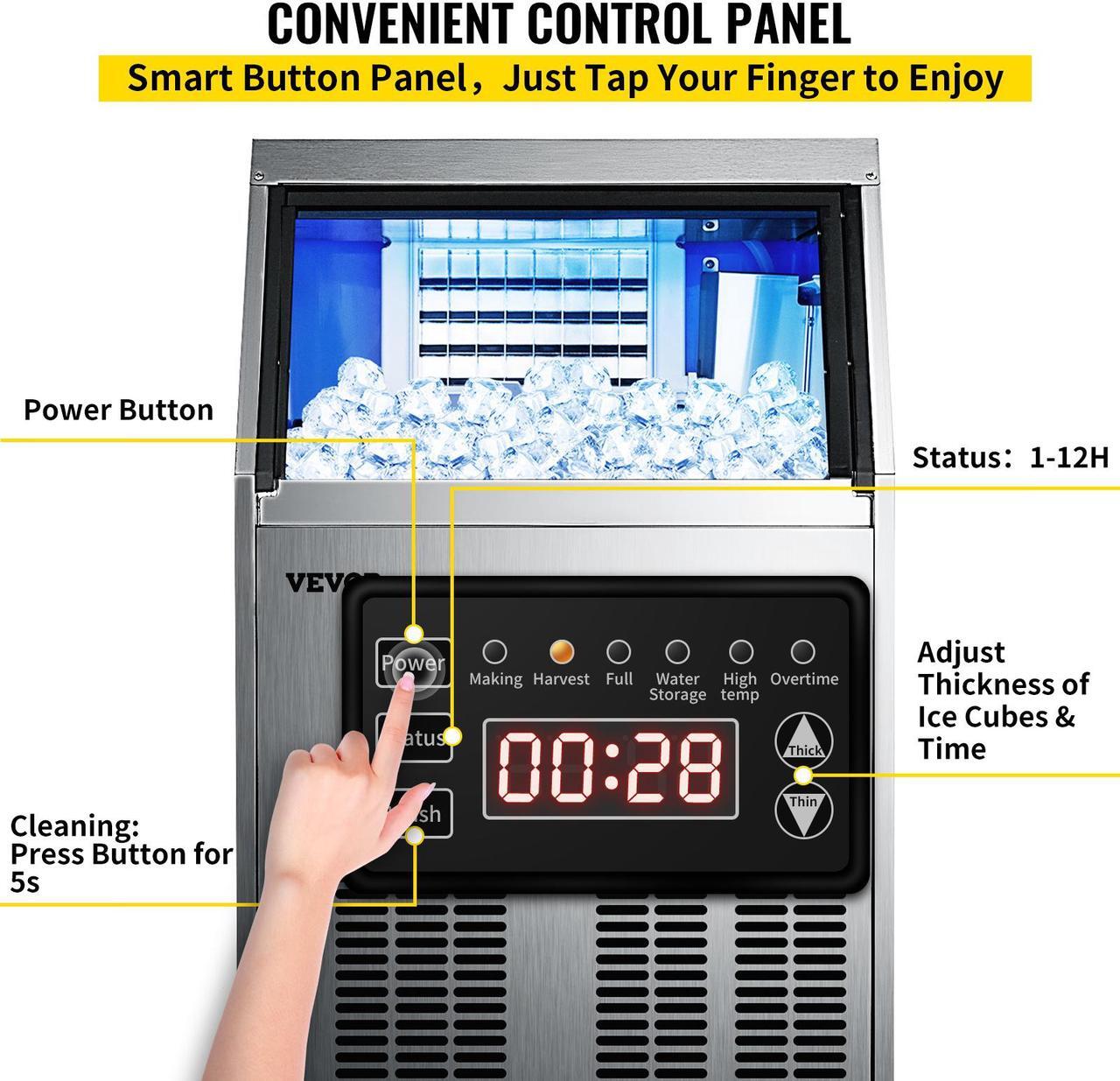 Alt view image 4 of 10 - VEVOR Commercial Ice Makers 90 to 100LBS per 24H Stainless Steel 33LBS Storage Free Standing Commercial Ice Machine 4x9 Ice Cubes LED Display Auto Clean for Restaurant Bar and Coffee Shop
