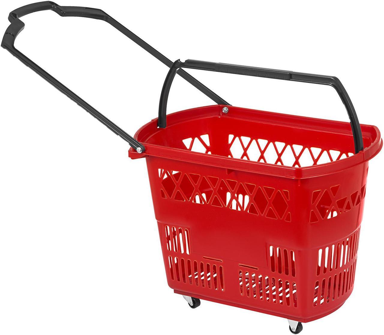 Alt view image 6 of 10 - VEVOR 6PCS Shopping Carts, Plastic Rolling Shopping Basket with Wheels, Red Shopping Baskets with Handles, Portable Shopping Basket Set for Retail Store