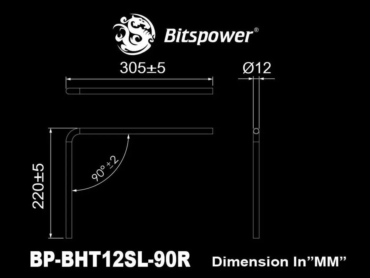 Alt view image 3 of 3 - Bitspower Pre-bent 90-Degree Brass Hard Tubing OD12MM Silver - Length 220x300MM