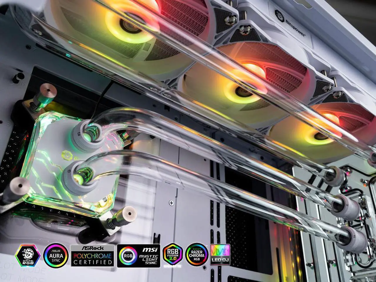 Alt view image 4 of 5 - Bitspower TITAN One MINI 2.0 White- LIAN LI O11D MINI Case, Radiator & Distro-Plate (pre-installed), CPU Cooling Accessory Kit with Pre-Bent Hard Tubing, Included LGA1700, AM5 installation parts