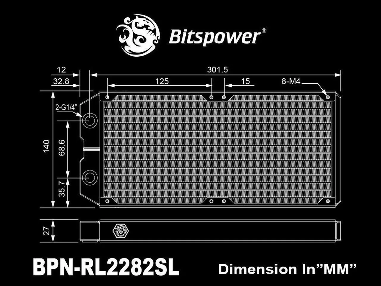 Alt view image 4 of 4 - Bitspower Leviathan II 280 Radiator with Single Wave Fins (Thickness 27mm)