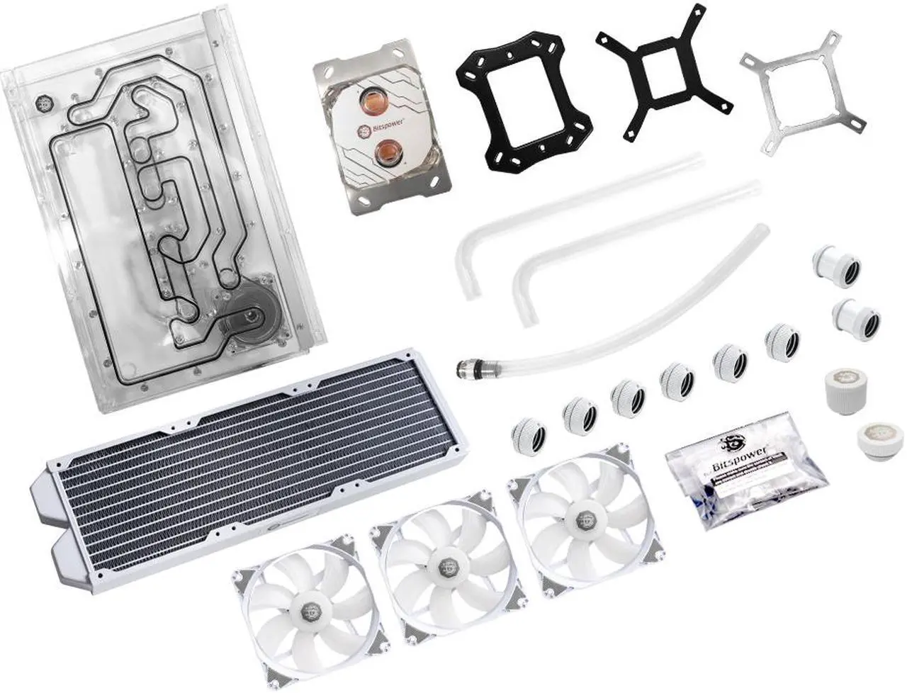 Alt view image 6 of 5 - Bitspower TITAN One MINI 2.0 White- LIAN LI O11D MINI Case, Radiator & Distro-Plate (pre-installed), CPU Cooling Accessory Kit with Pre-Bent Hard Tubing, Included LGA1700, AM5 installation parts