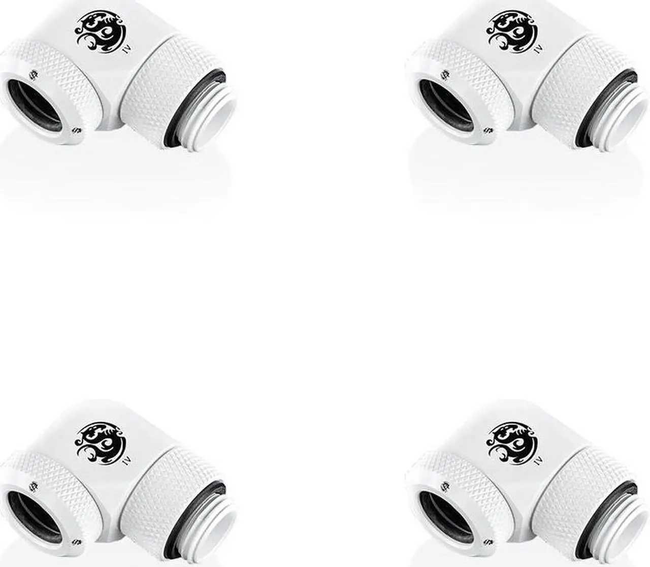 Main image of Bitspower Deluxe White Enhance Rotary G1/4" 90-Degree Multi-Link Adapter For OD 12MM (4PCS)
