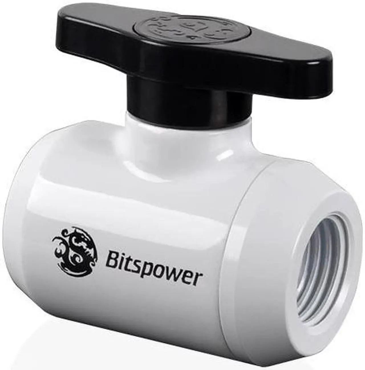 Alt view image 2 of 2 - Bitspower G1/4" Mini Valve with Black Handle, Deluxe White Body