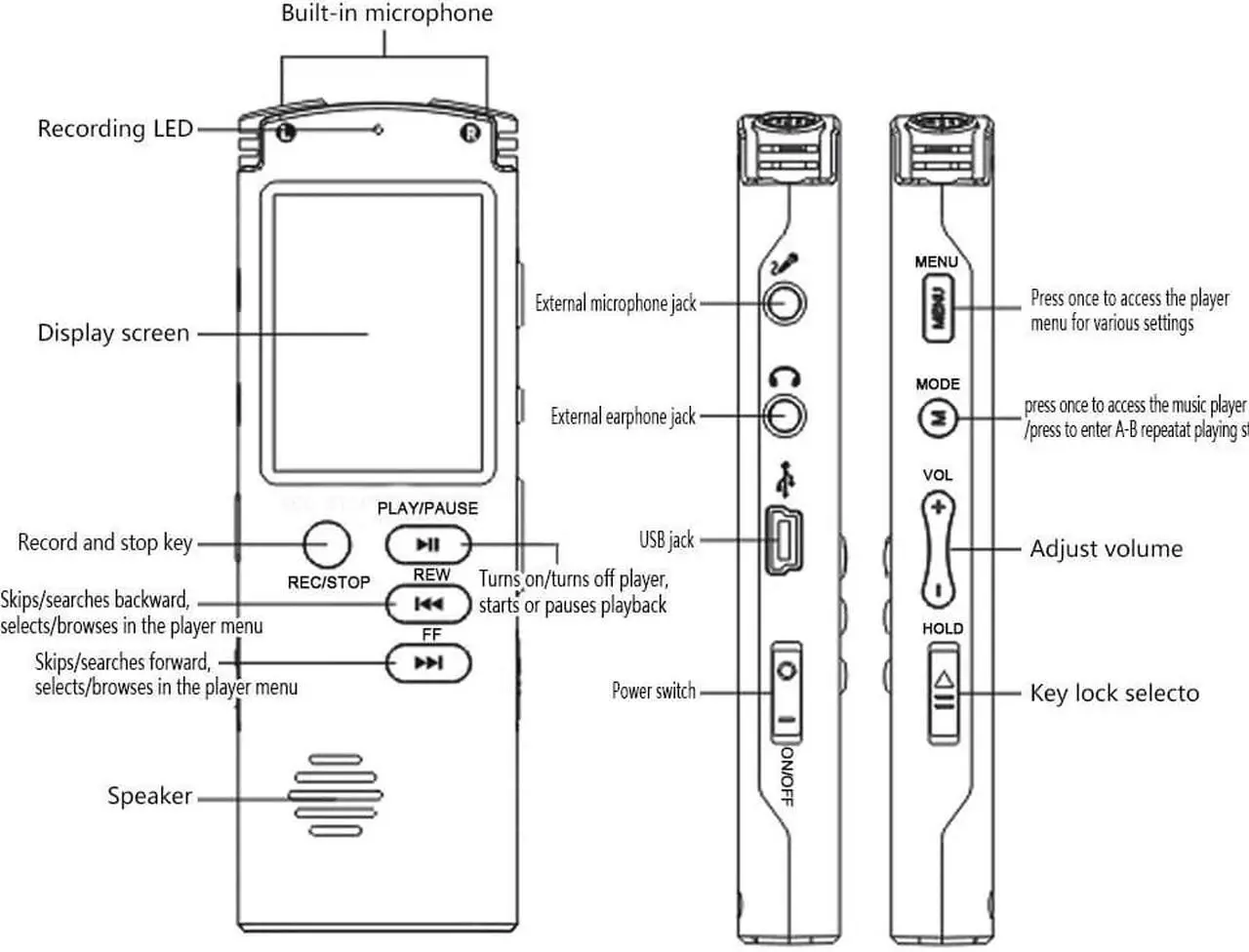 Alt view image 6 of 7 - Digital Voice Recorder, ieGeek 8GB 1536Kbps USB Sound Audio Recorder Multifunctional Portable Rechargeable HD Recording Dictaphone Voice
