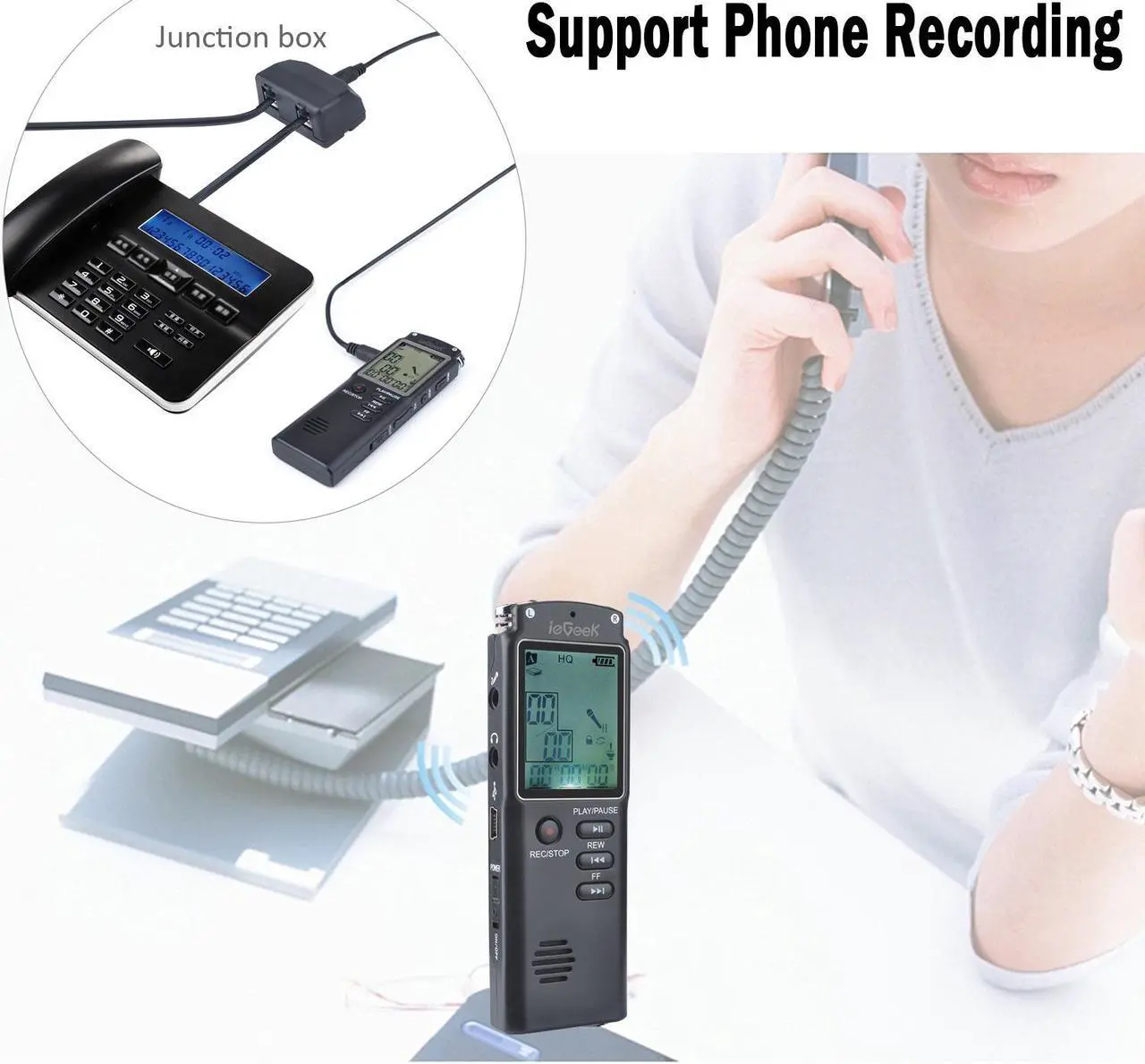 Alt view image 4 of 7 - Digital Voice Recorder, ieGeek 8GB 1536Kbps USB Sound Audio Recorder Multifunctional Portable Rechargeable HD Recording Dictaphone Voice