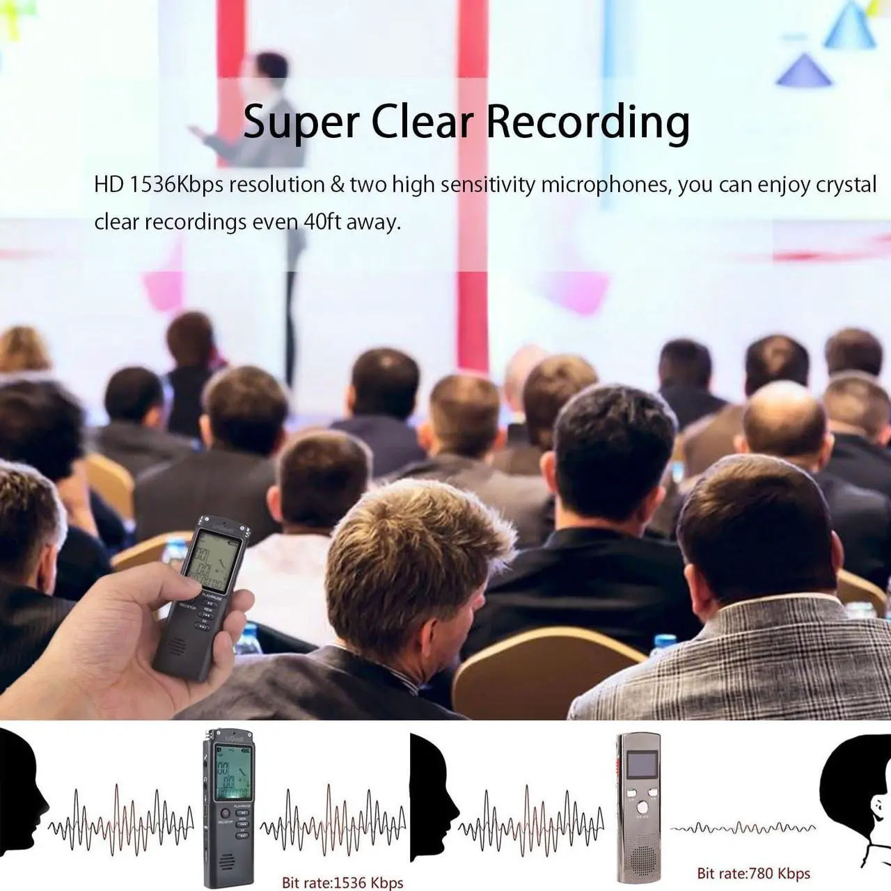Alt view image 5 of 7 - Digital Voice Recorder, ieGeek 8GB 1536Kbps USB Sound Audio Recorder Multifunctional Portable Rechargeable HD Recording Dictaphone Voice
