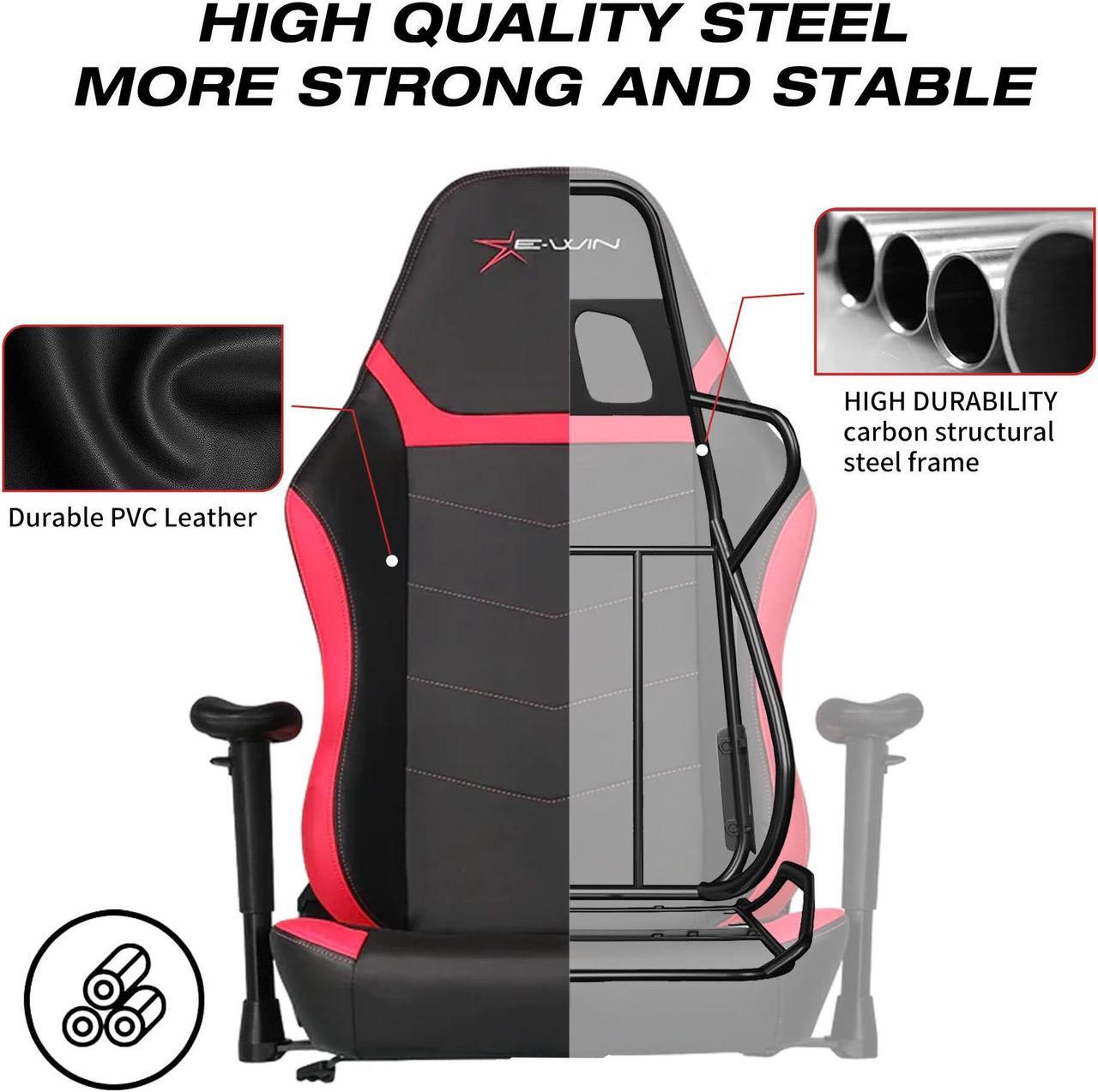 Alt view image 5 of 7 - E-WIN Gaming Chair 400 lb Big and Tall Office Chair,High Back Ergonomic Computer Chair with Wide Seat  Adjustable Armrest-Black/Red