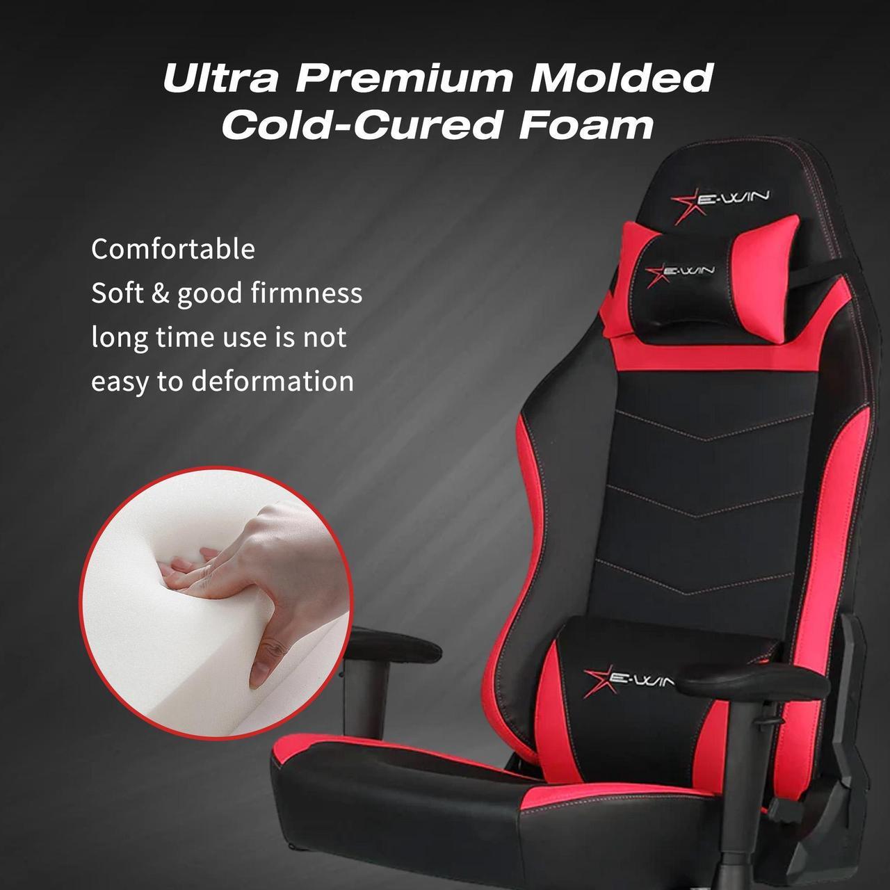 Alt view image 6 of 7 - E-WIN Gaming Chair 400 lb Big and Tall Office Chair,High Back Ergonomic Computer Chair with Wide Seat  Adjustable Armrest-Black/Red