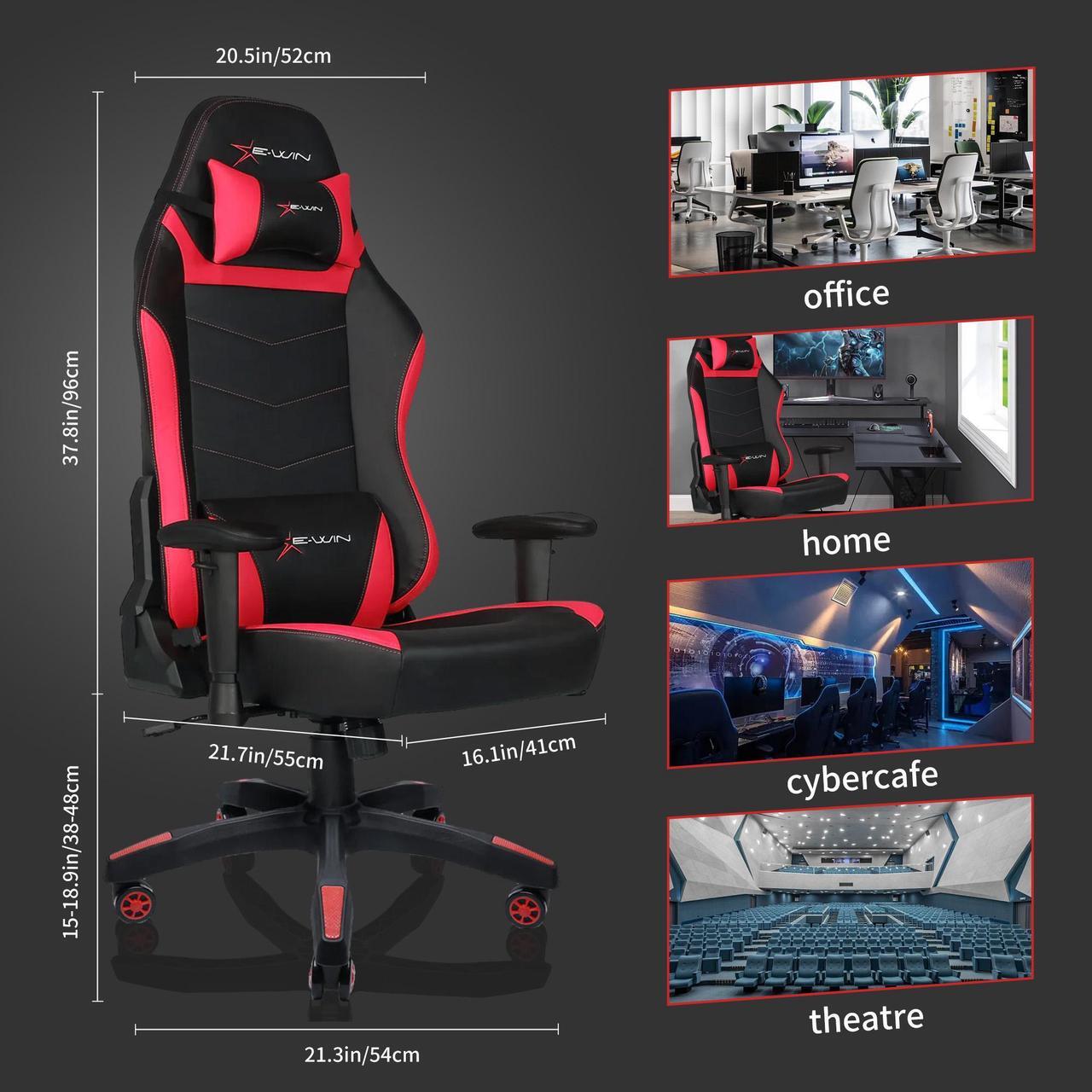 Alt view image 2 of 7 - E-WIN Gaming Chair 400 lb Big and Tall Office Chair,High Back Ergonomic Computer Chair with Wide Seat  Adjustable Armrest-Black/Red