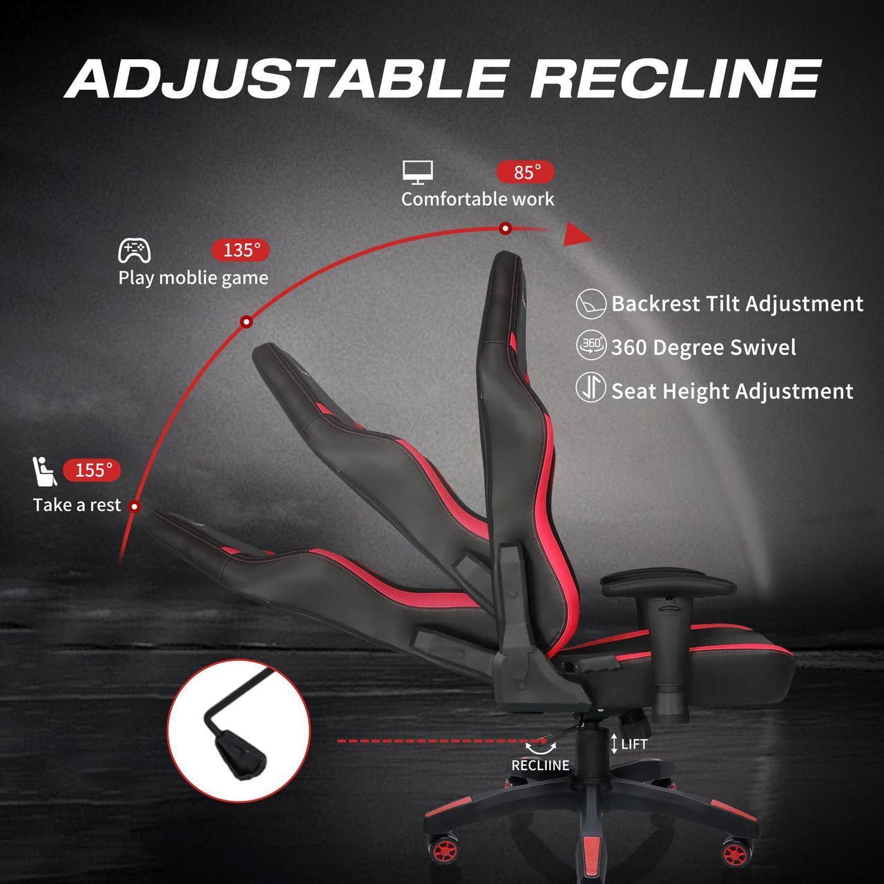 Alt view image 3 of 7 - E-WIN Gaming Chair 400 lb Big and Tall Office Chair,High Back Ergonomic Computer Chair with Wide Seat  Adjustable Armrest-Black/Red