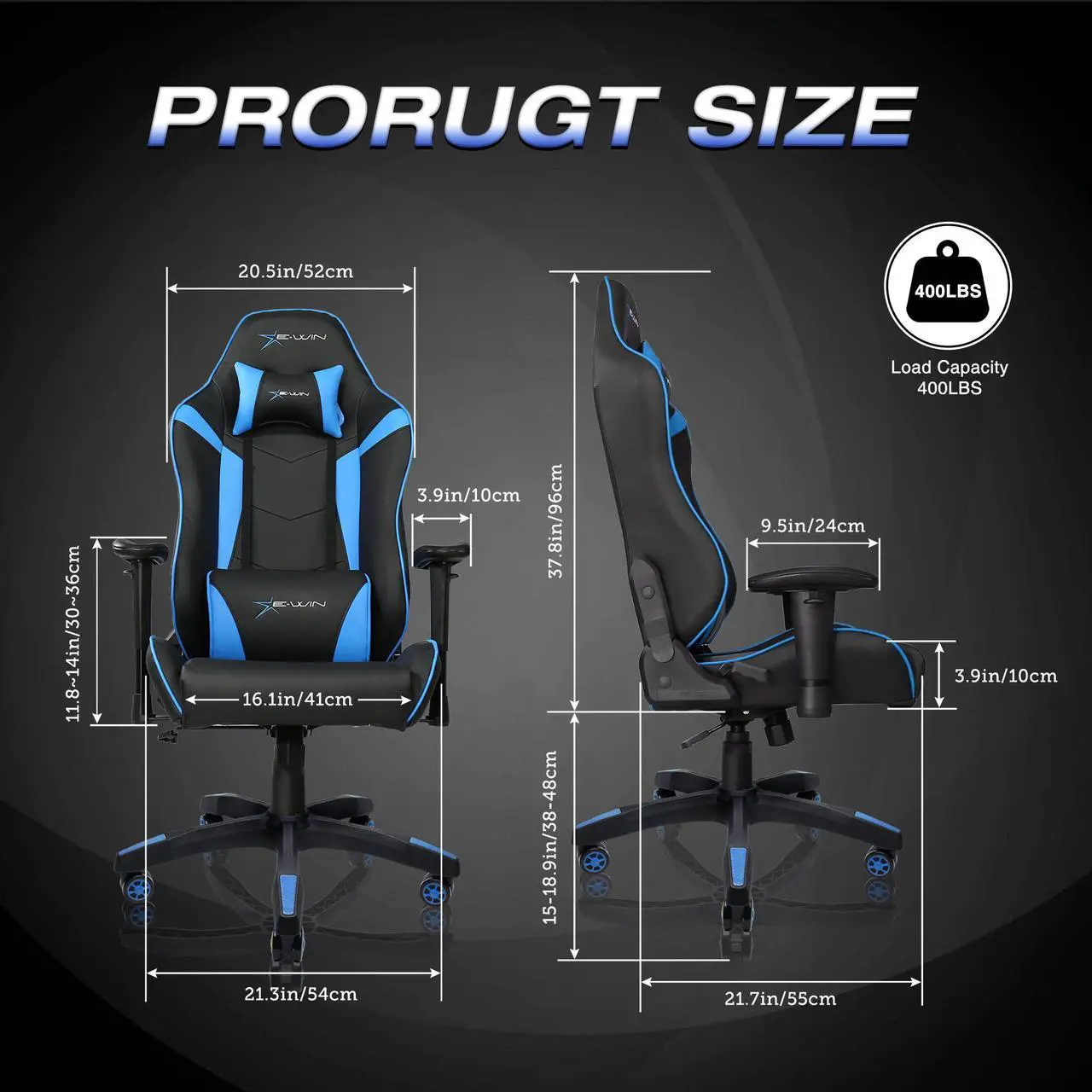 Alt view image 2 of 7 - E-WIN 400lb Gaming Chair ,Office Chair High Back Computer Chair Ergonomic Gaming Chair  Adjustable Armrest with Lumbar Support and Headrest-Black/Blue