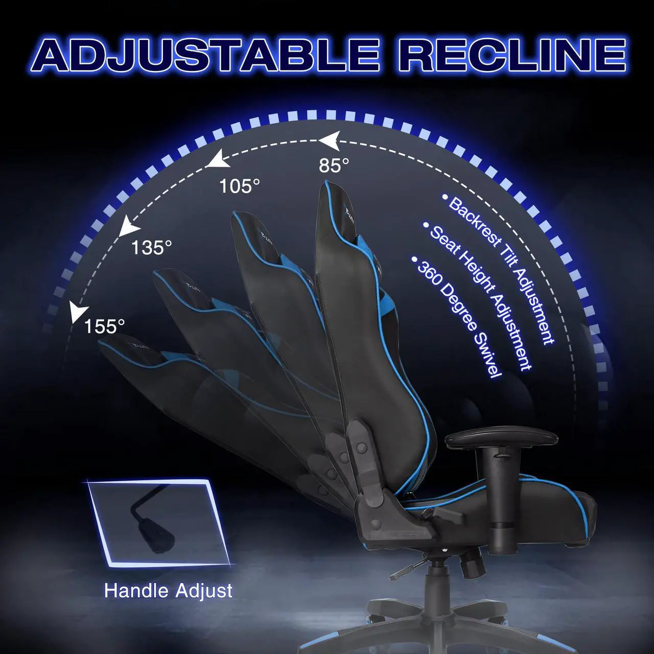 Alt view image 3 of 7 - E-WIN 400lb Gaming Chair ,Office Chair High Back Computer Chair Ergonomic Gaming Chair  Adjustable Armrest with Lumbar Support and Headrest-Black/Blue