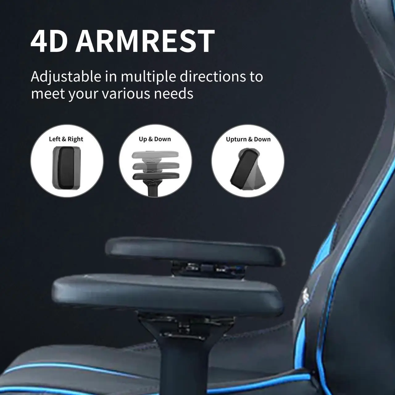 Alt view image 6 of 7 - E-WIN 550LB Ergonomic Gaming Chair,Big and Tall Computer Chair for Heavy People,Office Chair with Magnetic Head Pillow-Black/Blue