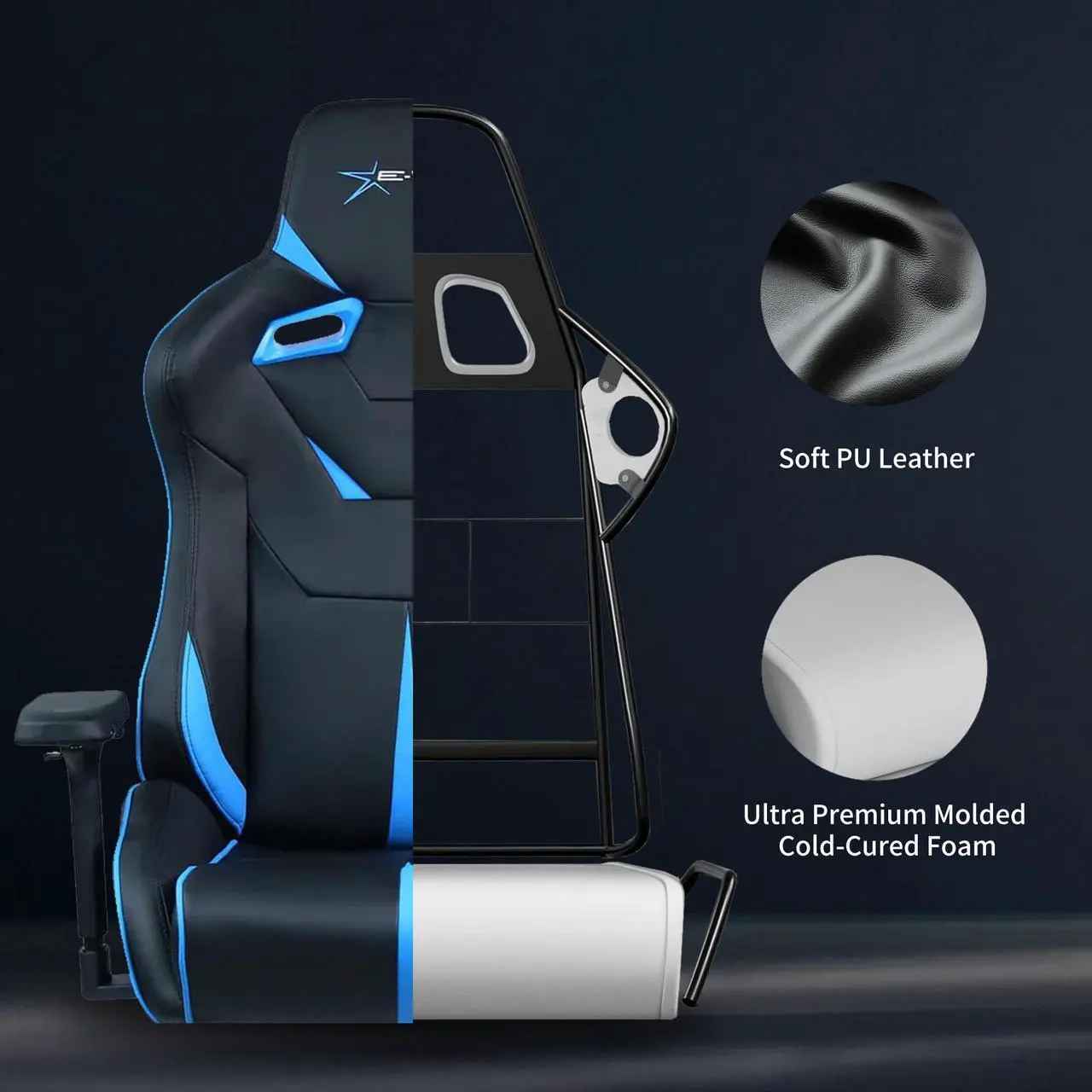 Alt view image 7 of 7 - E-WIN 550LB Ergonomic Gaming Chair,Big and Tall Computer Chair for Heavy People,Office Chair with Magnetic Head Pillow-Black/Blue