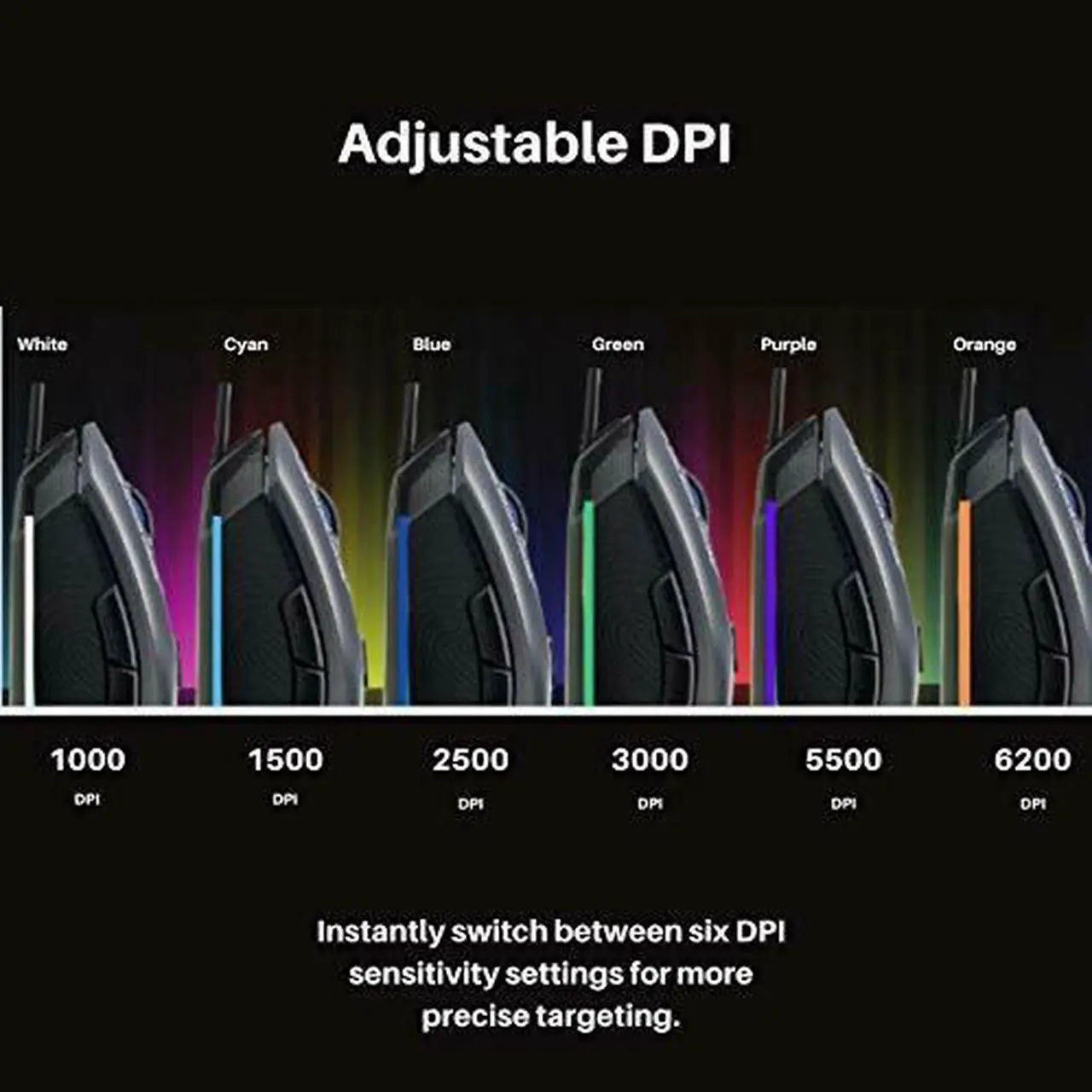 Alt view image 6 of 11 - HP Wired Gaming Mouse LED RGB Backlit Adjustable 6200 DPI 6 Programmable Buttons Ergonomic USB Mice for Gamers