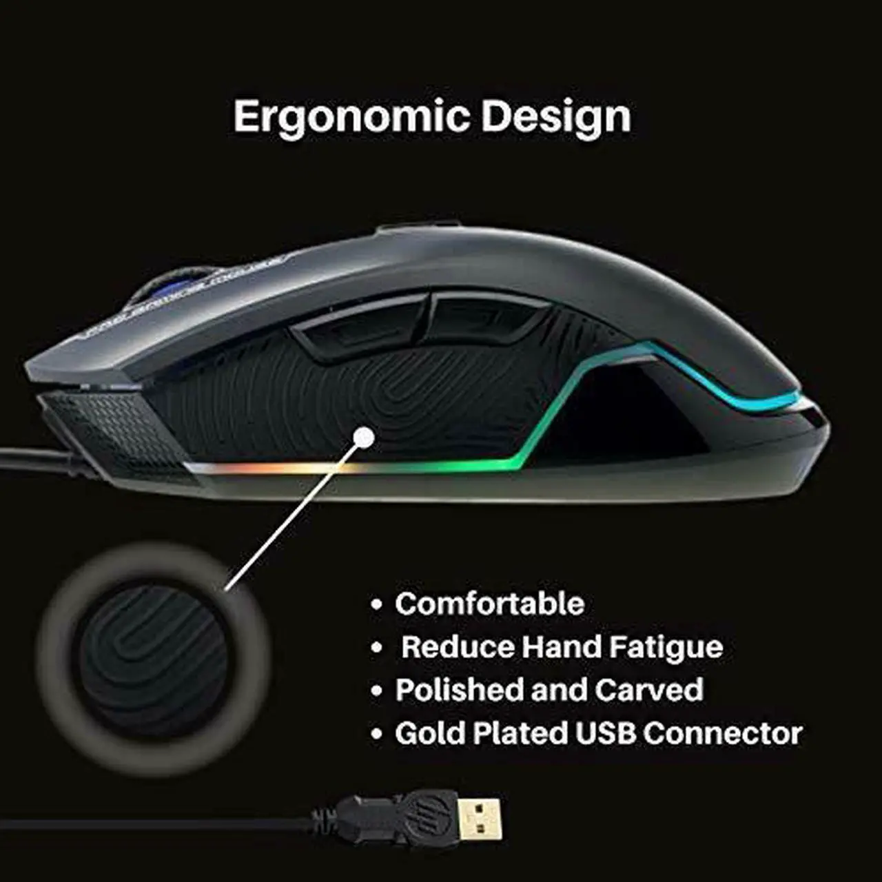 Alt view image 5 of 11 - HP Wired Gaming Mouse LED RGB Backlit Adjustable 6200 DPI 6 Programmable Buttons Ergonomic USB Mice for Gamers
