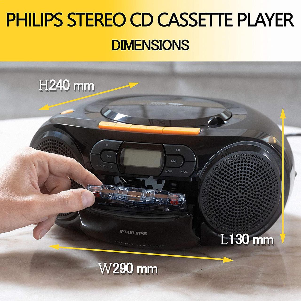 Alt view image 4 of 7 - Philips Stereo CD Cassette Player, Portable Boombox, USB, FM, MP3, Tape, AZ328
