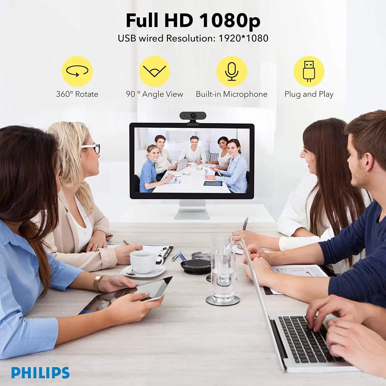 Alt view image 4 of 7 - Philips Webcam with Microphone, Full HD 1080P, USB Computer Camera, Plug and Play, 360° Rotate, for PC Video Conferencing/Calling/Gaming, Laptop/Desktop Mac, Skype/YouTube/Zoom/Facetime