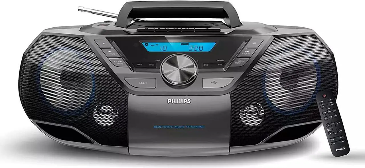 Main image of Philips Portable Bluetooth Boombox CD Player with Cassette All in one Powerful Stereo Sound Machine for Home with mega Bass Reflex Speakers, Radio/USB / MP3/ AUX Input with Backlight LCD Display