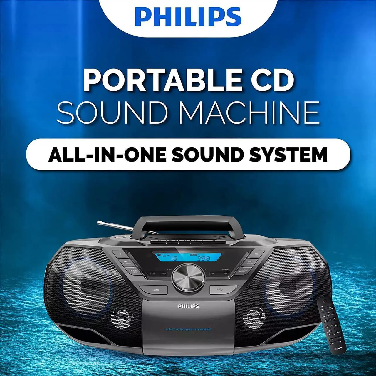 Alt view image 3 of 6 - Philips Portable Bluetooth Boombox CD Player with Cassette All in one Powerful Stereo Sound Machine for Home with mega Bass Reflex Speakers, Radio/USB / MP3/ AUX Input with Backlight LCD Display