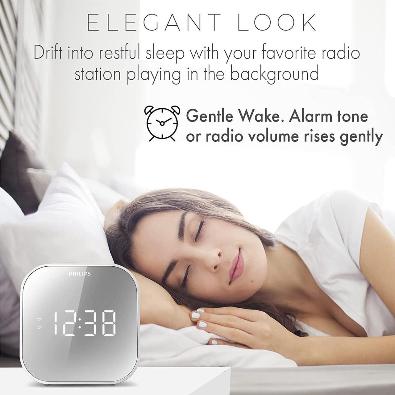 Alt view image 7 of 7 - PHILIPS Alarm Clock Radio with USB Charging Port, FM Radio Alarm Clock with Battery Backup, Clock Radios for Bedroom, USB Port, Dual Alarm Function, Sleep Timer, Easy Snooze and Mirror-Finish Display