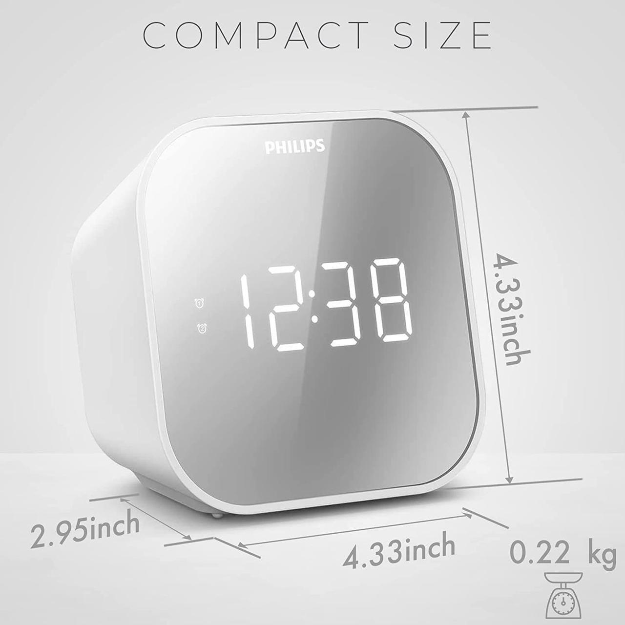 Alt view image 5 of 7 - PHILIPS Alarm Clock Radio with USB Charging Port, FM Radio Alarm Clock with Battery Backup, Clock Radios for Bedroom, USB Port, Dual Alarm Function, Sleep Timer, Easy Snooze and Mirror-Finish Display