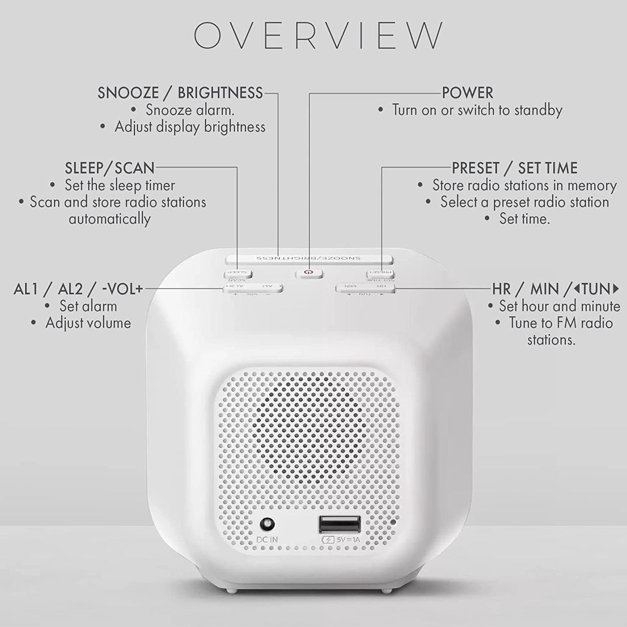 Alt view image 3 of 7 - PHILIPS Alarm Clock Radio with USB Charging Port, FM Radio Alarm Clock with Battery Backup, Clock Radios for Bedroom, USB Port, Dual Alarm Function, Sleep Timer, Easy Snooze and Mirror-Finish Display
