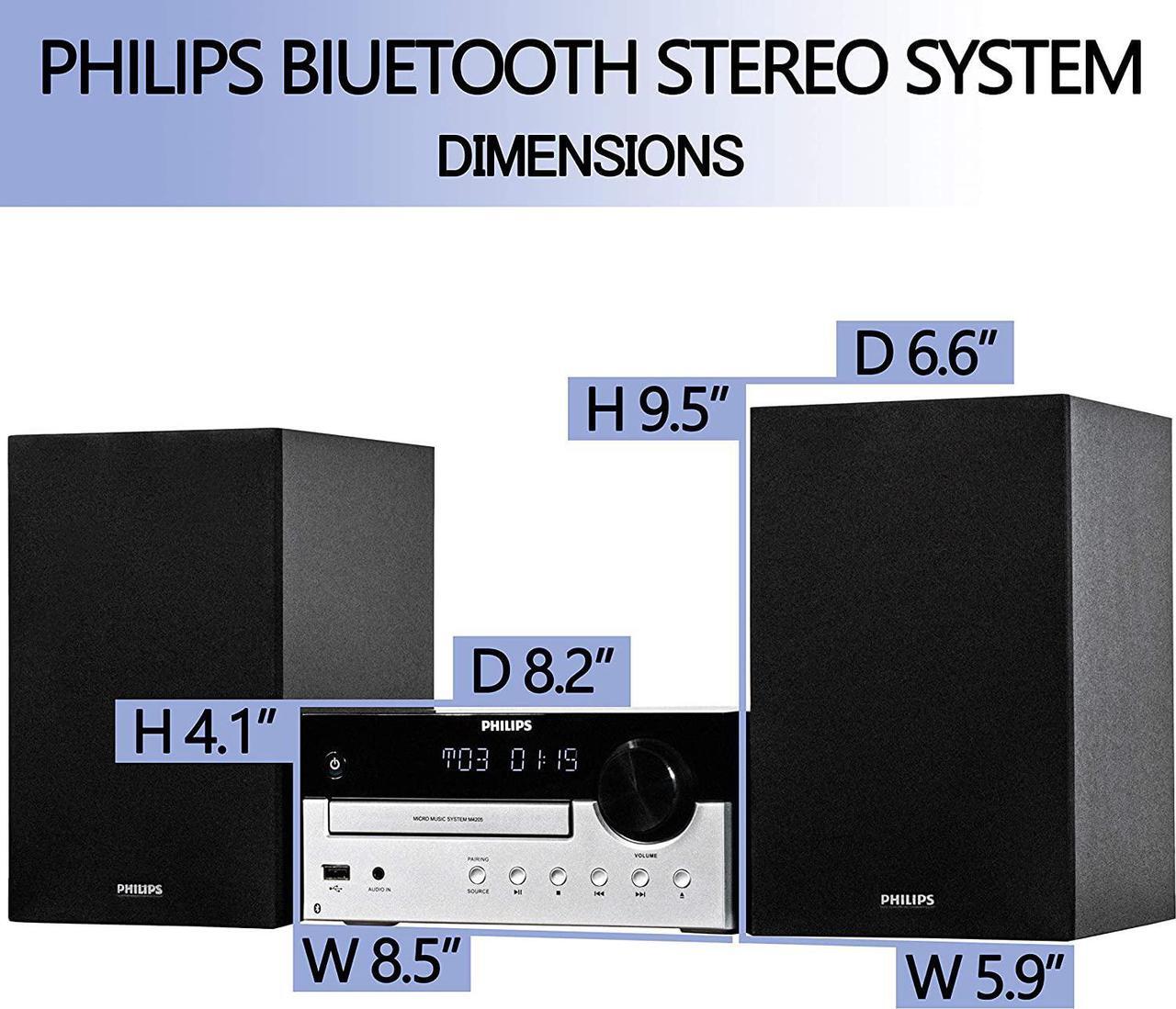 Alt view image 7 of 7 - PHILIPS Bluetooth Stereo System for Home with CD Player, MP3, USB, Audio in, FM Radio, Bass Reflex Speaker, 60W, Remote Control Included G