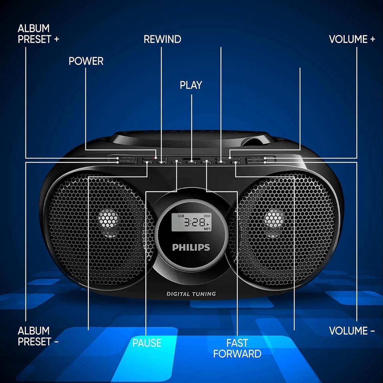 Alt view image 2 of 7 - PHILIPS Portable CD Player Boombox,FM Radio,USB Playback, Stereo Speakers
