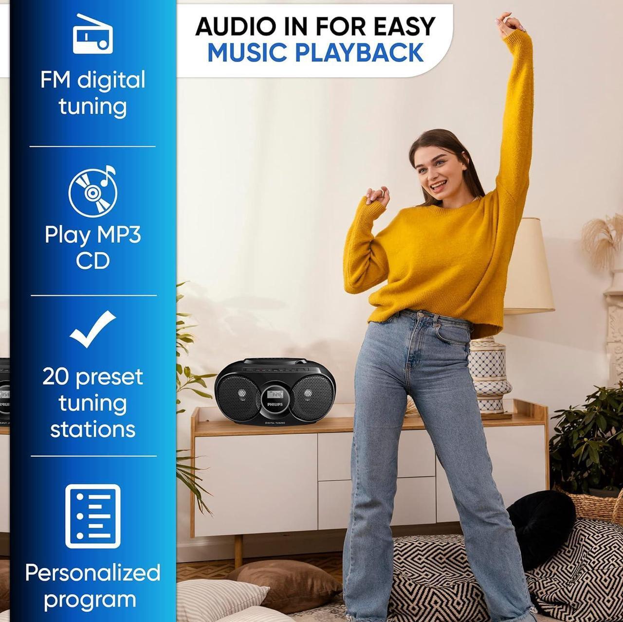 Alt view image 4 of 7 - PHILIPS Portable CD Player Boombox,FM Radio,USB Playback, Stereo Speakers