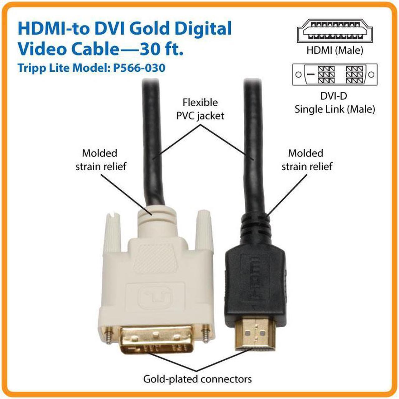 Main image of Tripp Lite P566-030 Tripp Lite HDMI to DVI Cable, Digital Monitor Adapter Cable - (HDMI to DVI-D M/M) 30-ft.