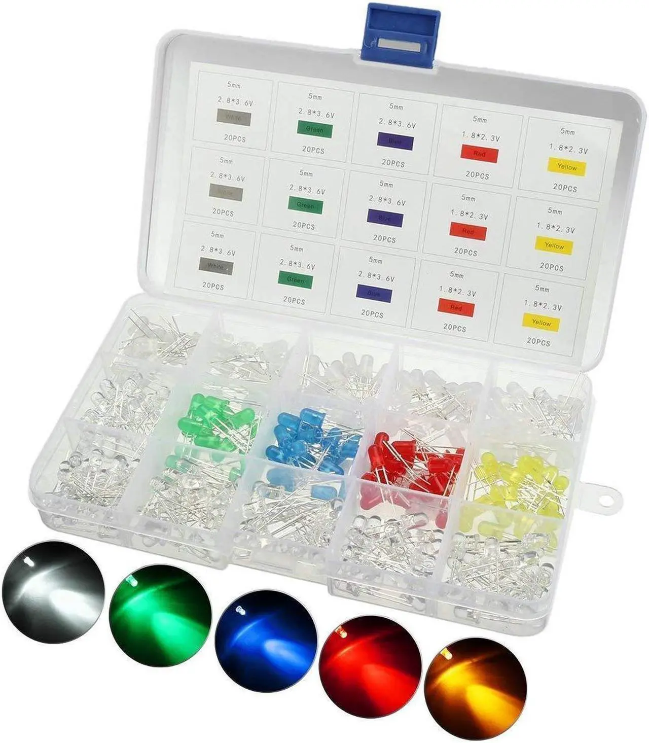 Main image of Lampu LED Diode Pemancar, 300X5 Mm Berwarna/Jelas/Susu 2pin Bulat Kepala LED Kuning Merah Biru Hijau Putih Berbagai Macam PERANGKAT UNTUK ARDUINO diy (5 Warna X 60 Pcs)