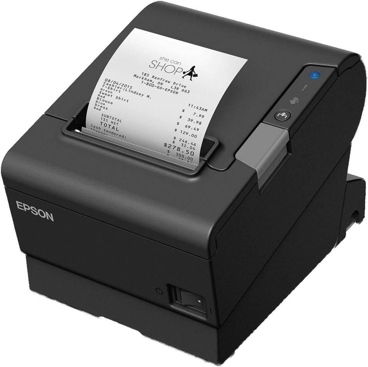 Epson, TM-T88VI, Thermal Receipt Printer, Epson Black, S01, Ethernet, USB and Serial Interfaces, Ps-180 Power Supply and Ac Cable