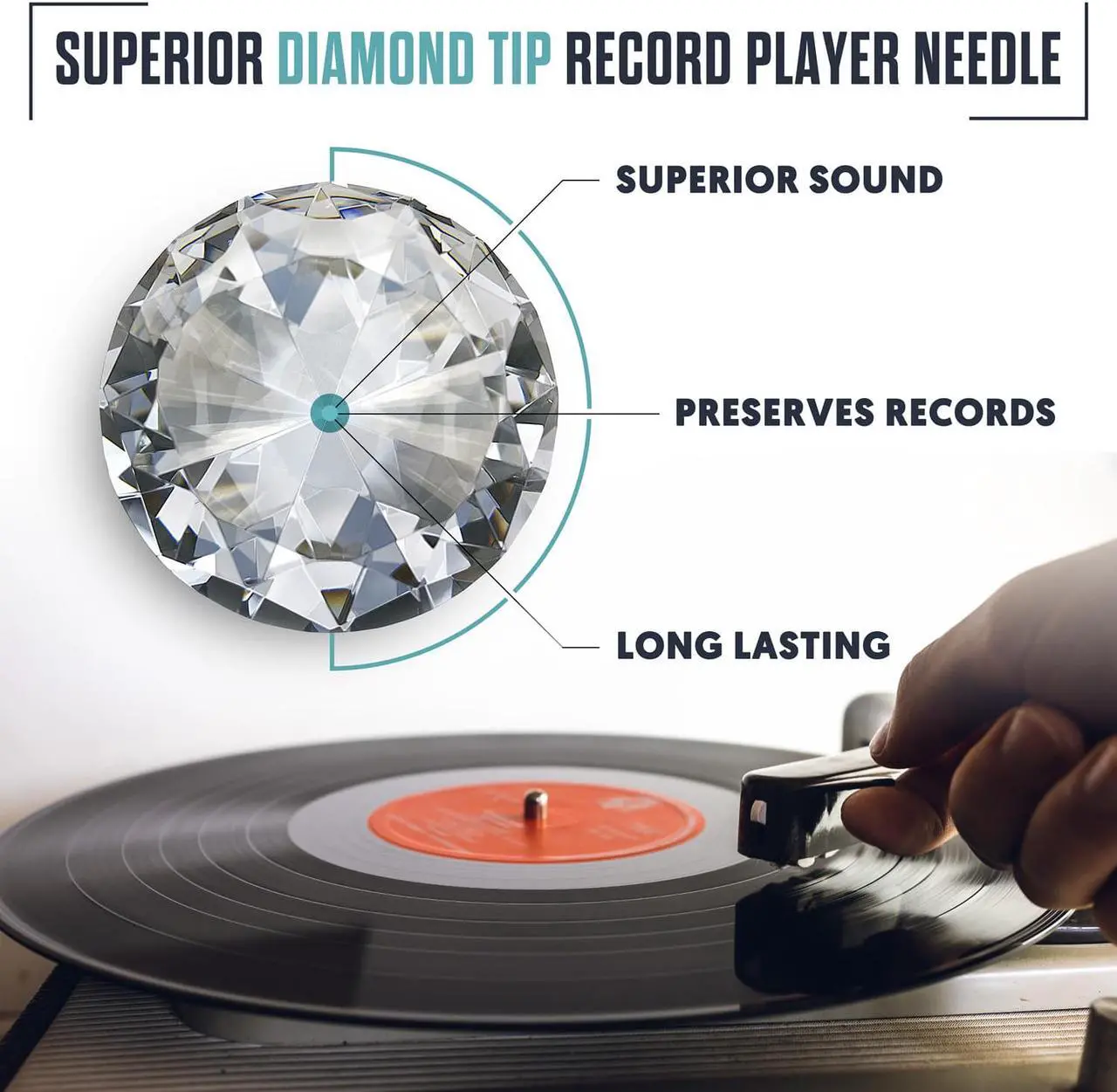 Alt view image 3 of 7 - eXuby 2-Pack Record Player Needle Replacement w/Diamond Tip - Compatible with Crosley, Jensen, Pyle, Detrola & More - Superior Sound - Protect Your Vinyl - 3000Hrs of Playback