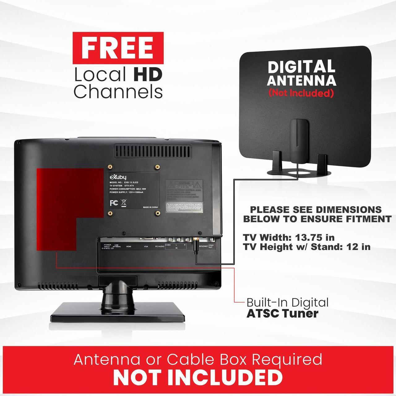 Alt view image 5 of 7 - eXuby Small TV - Perfect Kitchen TV  13.3 inch LED TV  Watch HDTV Anywhere  For Kitchen TV, RV TV, Office TV & more FREE HD Local Channels  Small HD TV - USB, HDMI, RCA, RF & more