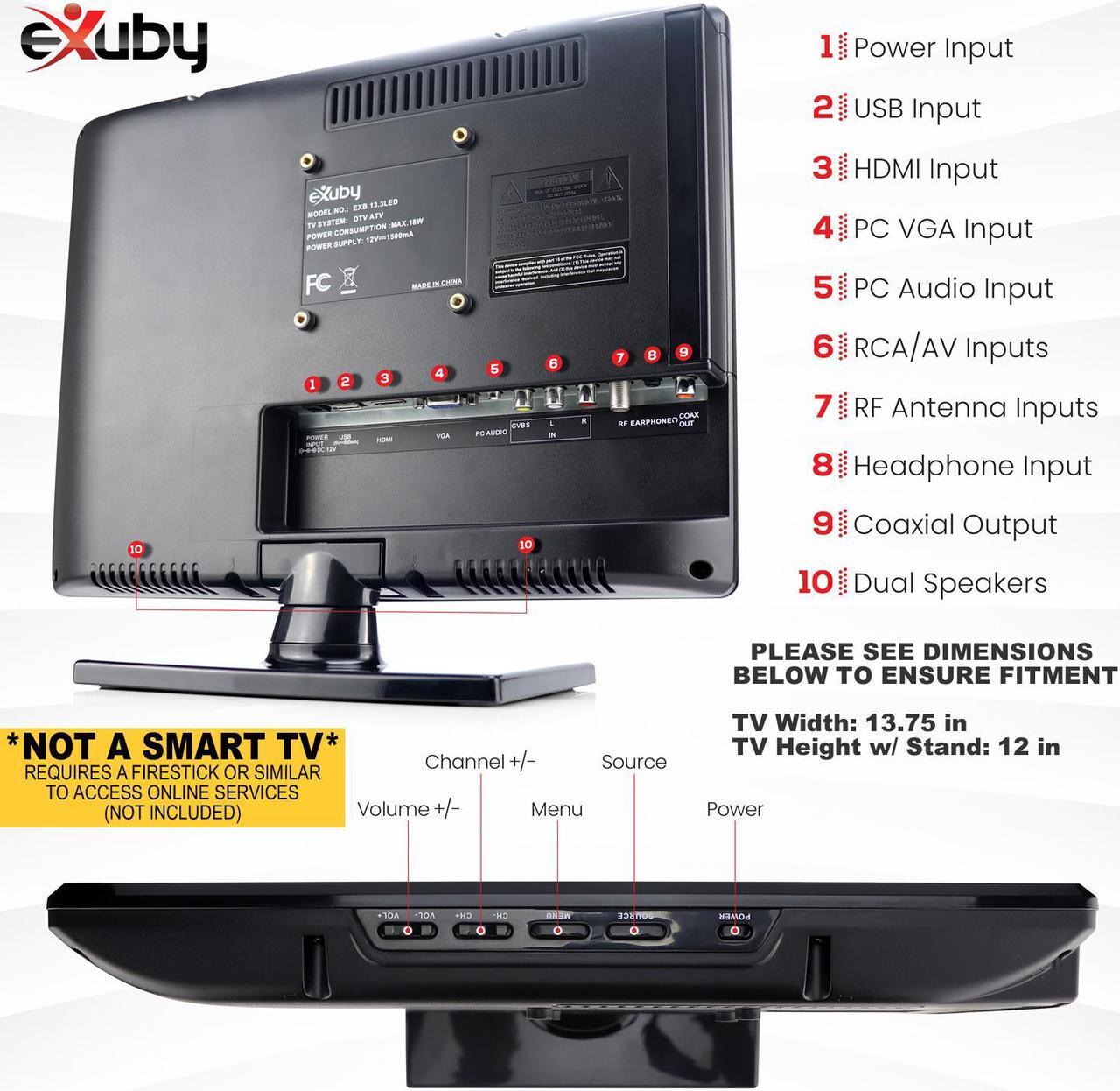 Alt view image 6 of 7 - eXuby Small TV - Perfect Kitchen TV  13.3 inch LED TV  Watch HDTV Anywhere  For Kitchen TV, RV TV, Office TV & more FREE HD Local Channels  Small HD TV - USB, HDMI, RCA, RF & more