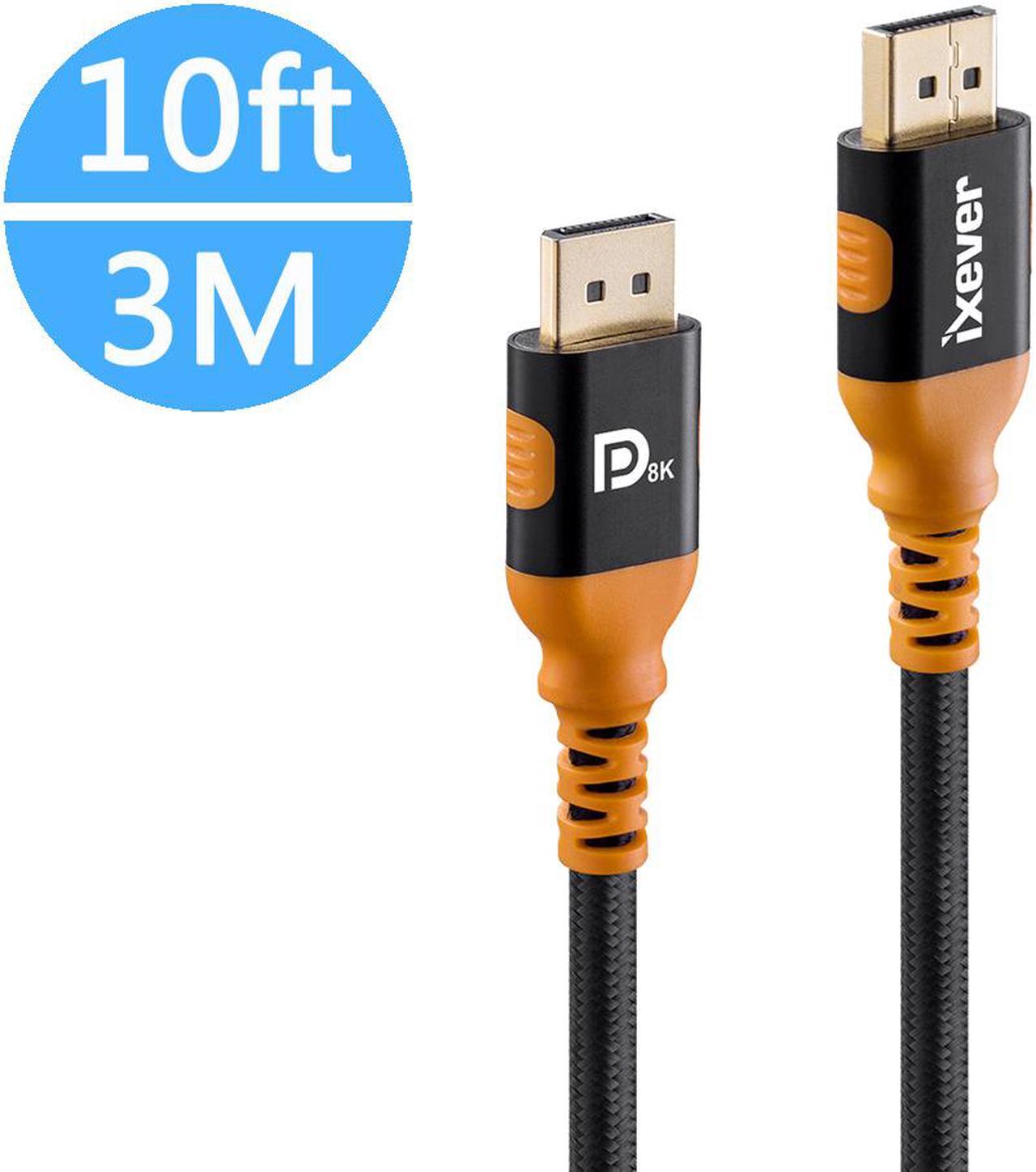 DisplayPort 1.4 Cable 10ft 3m, iXever Nylon Braided 8K DP to DP Cable (8K@60Hz, 4K@144Hz and 1080P@240Hz), HBR3, 32.4Gbps, HDCP 2.2, HDR Support