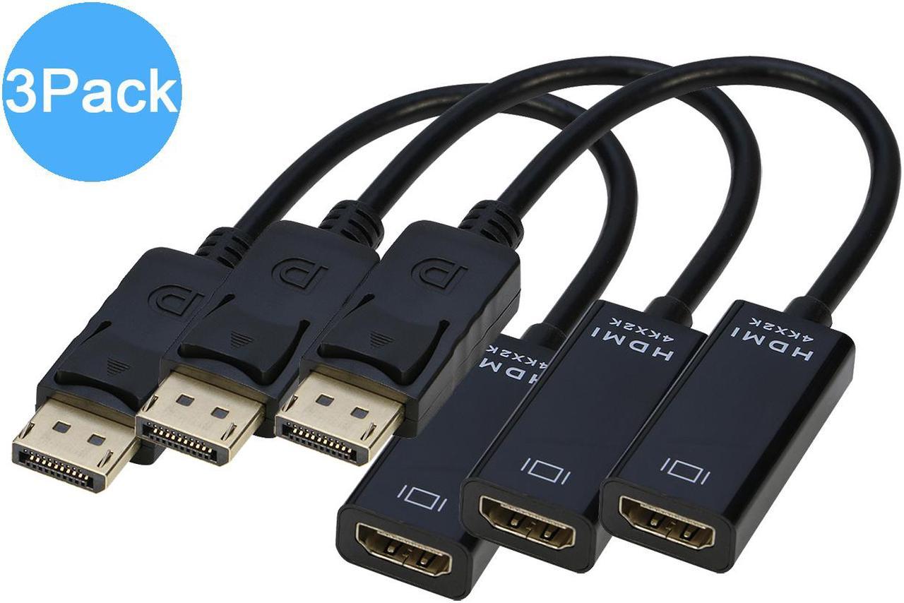 4K Displayport to HDMI Adapter Cable (3Pack),iXever DP Display Port to HDMI Male to Female Converter Adapter Gold-Plated Cord Compatible for Lenovo Dell HP